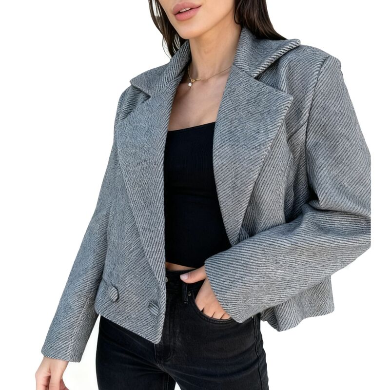 エリート肝ったま レディース アウター 上衣・上衣 クロップド スポーツジャケット EliteSpirit Women\u0027s Cropped Blazer - Double Breasted Oversized Lapel Jacket for Office \u0026 Casual Grey 薄墨色