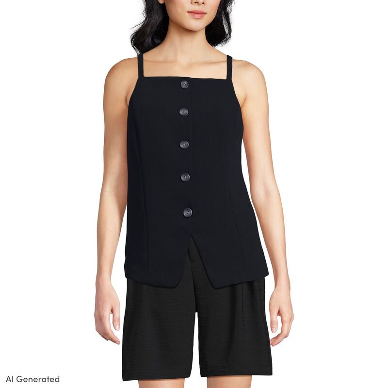 ランズ挙げ句の果て レディース アウター 上衣・上衣 より良い Women\u0027s Lands\u0027 End Washable Suiting Button Front Vest Black 黒いこと
