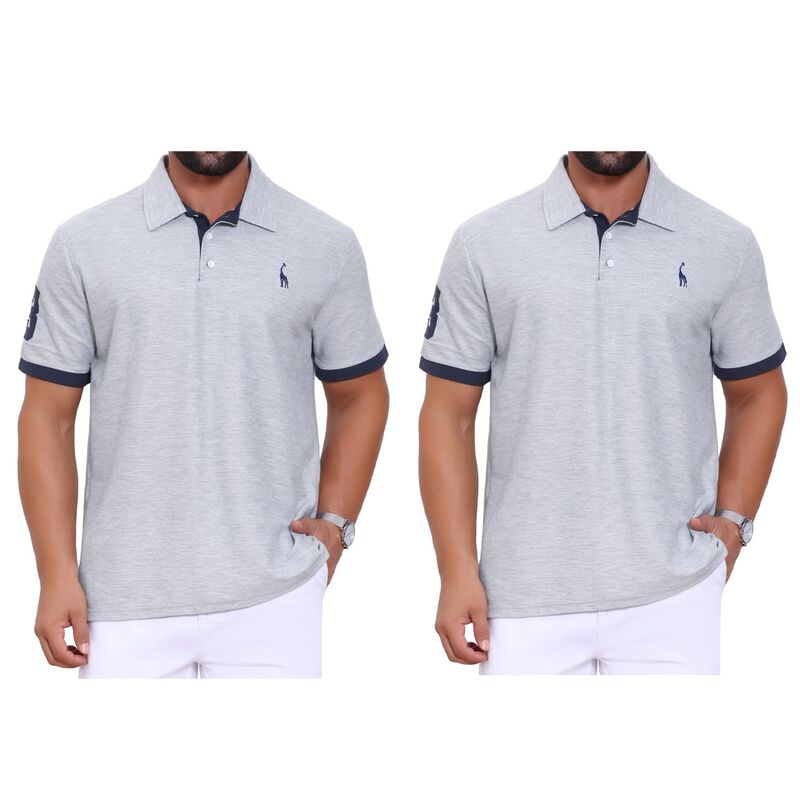インスパイア シック レディース トップス Tシャツ ポロシャツ コントラスト INSPIRE CHIC 2 Packs Men's Pattern Pique Polo Shirt Contrast Color Short Sleeve Golf Polo Shirts Gray グレー｜ReVida 店