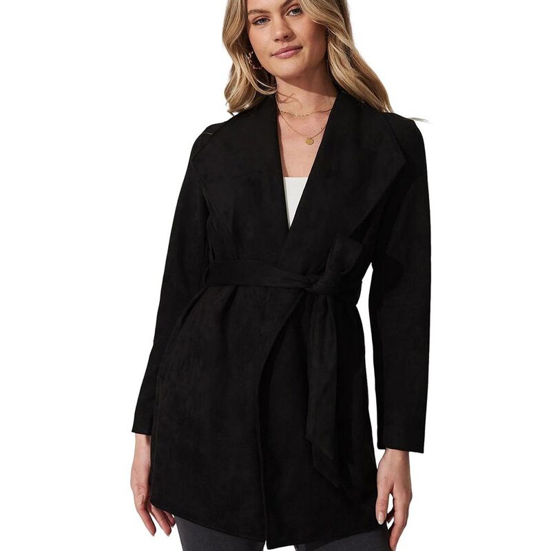 ジョイジョイ レディース アウター 上衣・上衣 ヴィンテージ スウェーター スエードクロス JoyJoy Women\u0027s Fashion Long Sweater Jackets Classic Lapel Suede Tops with Waistie Stylish Vintage Tops Black 黒いこと