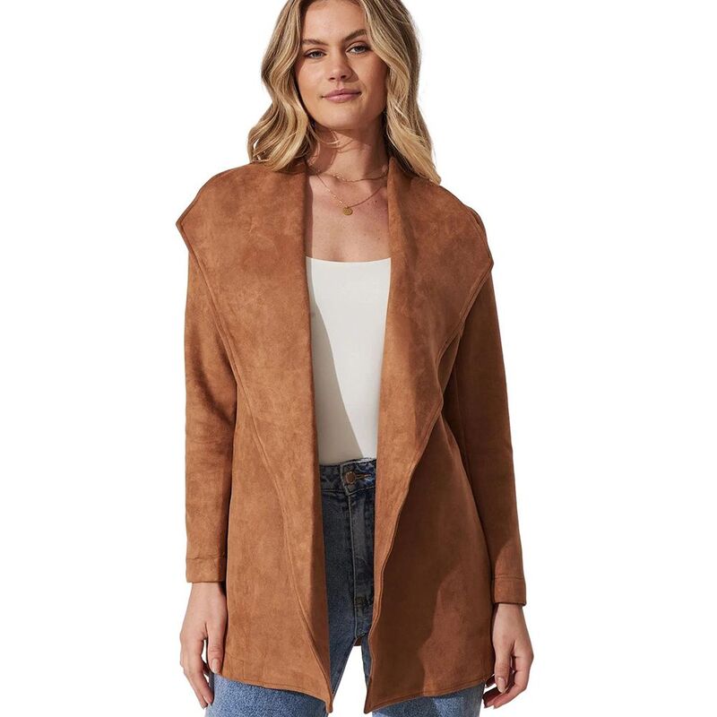 ジョイジョイ レディース アウター 上衣・上衣 ヴィンテージ スウェーター スエードクロス JoyJoy Women\u0027s Fashion Long Sweater Jackets Classic Lapel Suede Tops with Waistie Stylish Vintage Tops Bronze