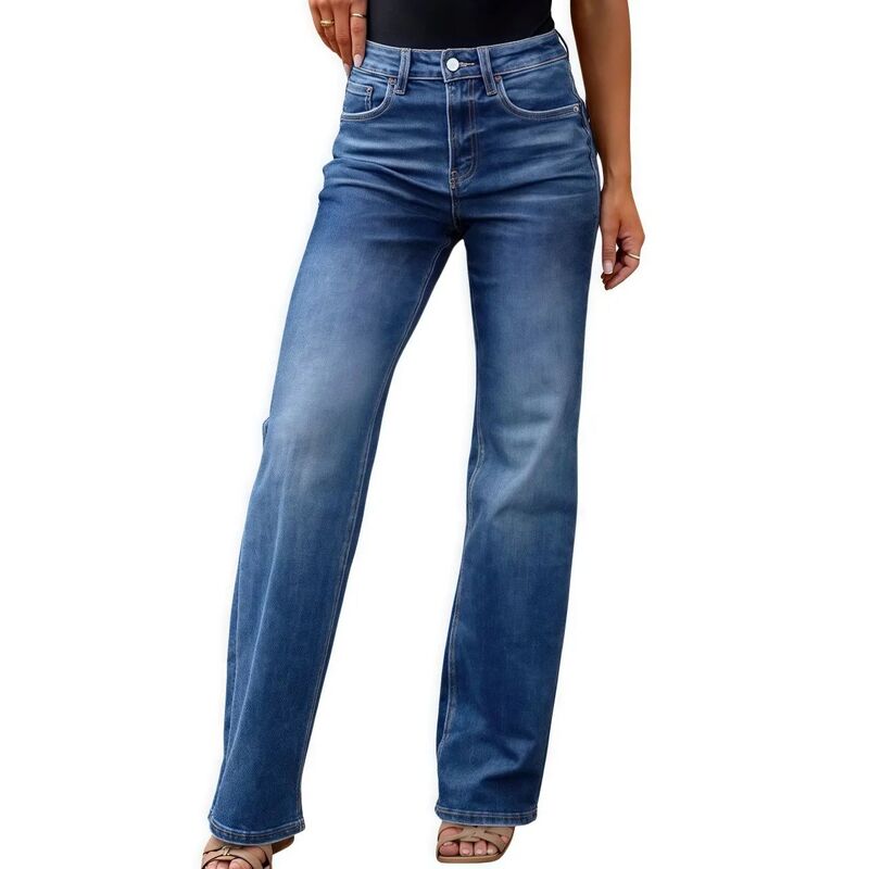 エリート肝ったま レディース ボトムス ジーンズズボン下 ワイドレッグ デニム EliteSpirit Wide Leg Jeans for Women Trendy High Waisted Stretchy Denim Pants 90s Baggy Jeans with Pockets Dark Blue 青み