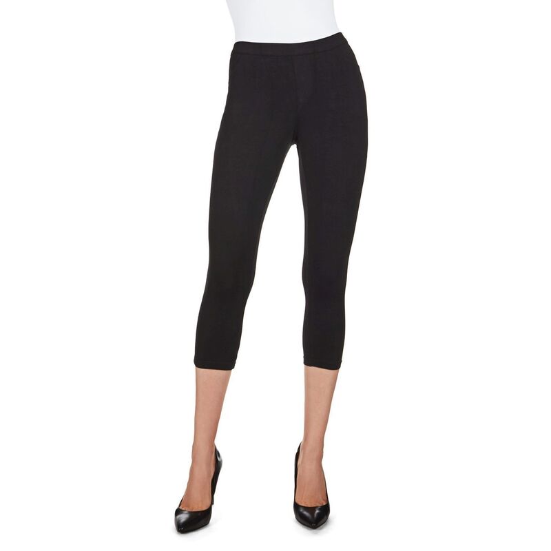 メモイ レディース ボトムス 心地好いズボン下 パイル 綿織物 旗がしら レギンス MeMoi Liscia French Terry Cotton Capri Leggings Black 黒いこと