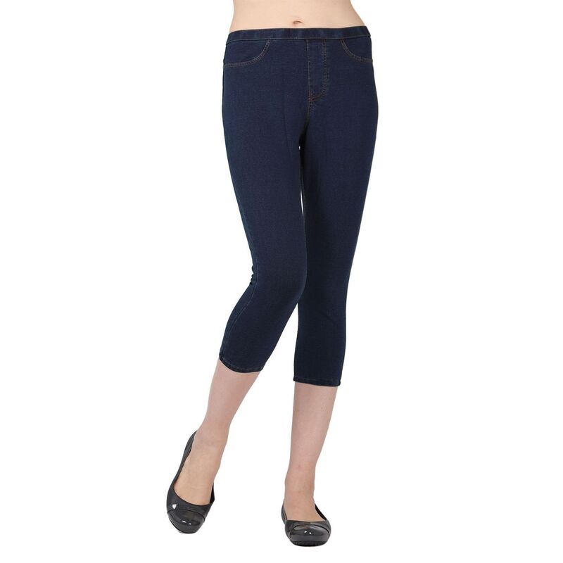 メモイ レディース ボトムス 心地好いズボン下 綿織物 ジーンズ 旗がしら レギンス MeMoi Priga Denim Cotton Capri Jean Leggings Dark Wash ジーンズ