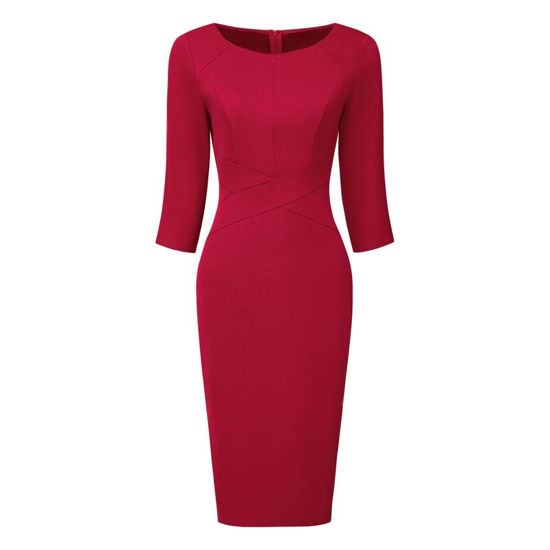 ホンベティ レディース トップス ワンピース Hombety Women'sheath Dress Zipper Neck Work Pencil Dresses Dark Red レッド｜ReVida 店