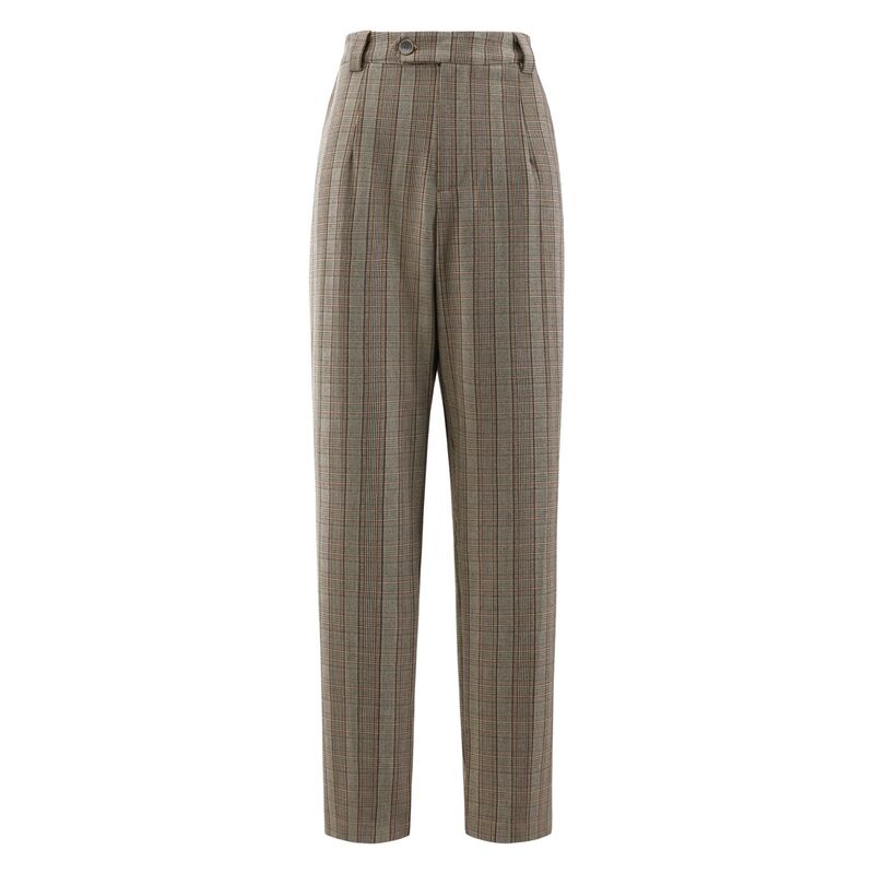 ホンベティ レディース ボトムス 心地好いズボン下 ヴィンテージ Hombety Women\u0027s Houndstooth Pant Vintage Work Plaid Long Trousers Brown 赤銅色