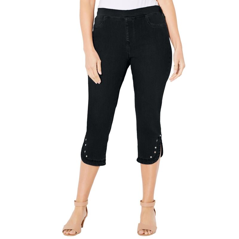 キャサリンズ レディース ボトムス 心地好いズボン下 つけ加える大きさ 旗がしら Catherines Women\u0027s Plusize Sparkle Hem Capri Black 黒いこと