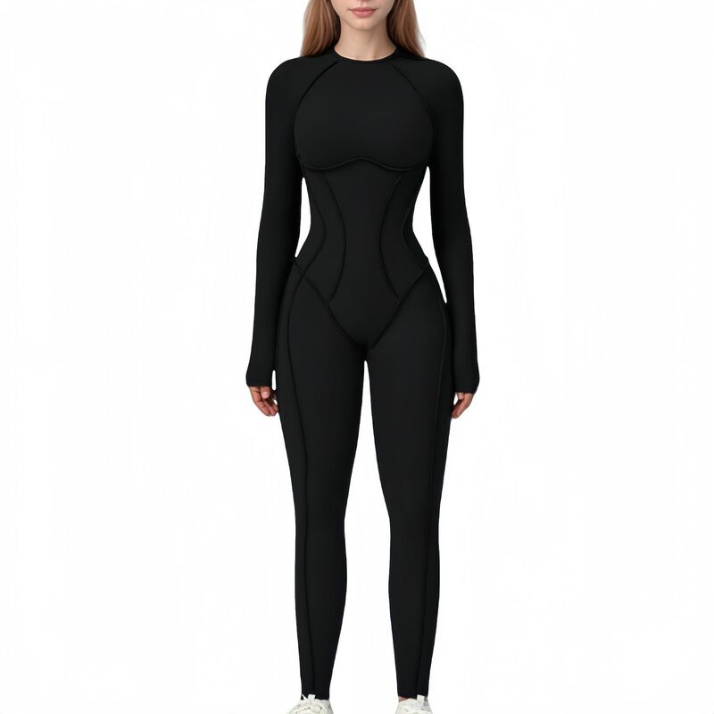 アンナカシ レディース トップス ワンピース オープンバック ジャンプスーツ Anna-Kaci Women's Long Sleeve Fitted One-Piece Activewear Jumpsuit with Open Back Design Black ブラック｜ReVida 店