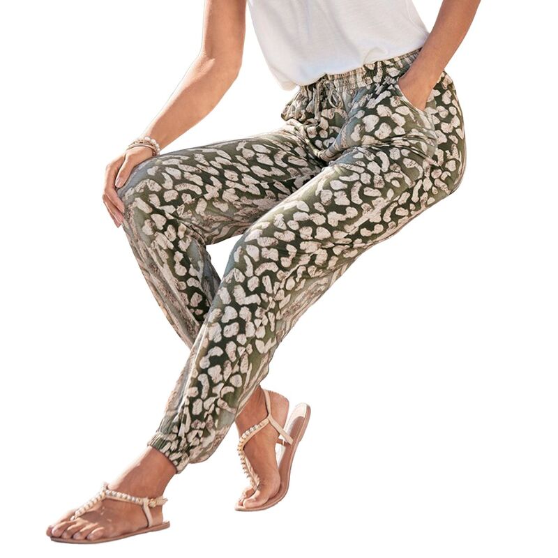 ラスカーナ レディース ボトムス 心地好いズボン下 シャーリング Lascana Women\u0027smocked Elastic Hem Pants Animal Print 毛の荒物