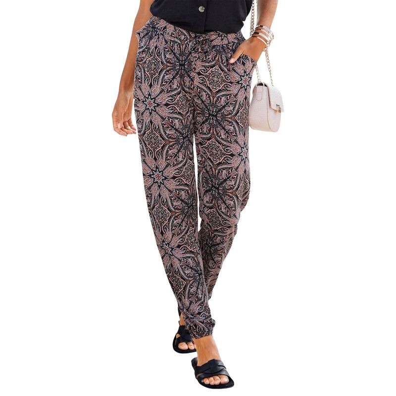 ラスカーナ レディース ボトムス 心地好いズボン下 シャーリング Lascana Women\u0027smocked Elastic Hem Pants Multicolor Print マルチ色つや