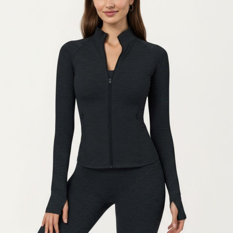アンナカシ レディース アウター 上衣・上衣 モックネック Anna-Kaci Women\u0027s Long Sleeve Zip-Up Mock Neck Active Jacket withumbhole Cuffs Black 黒いこと