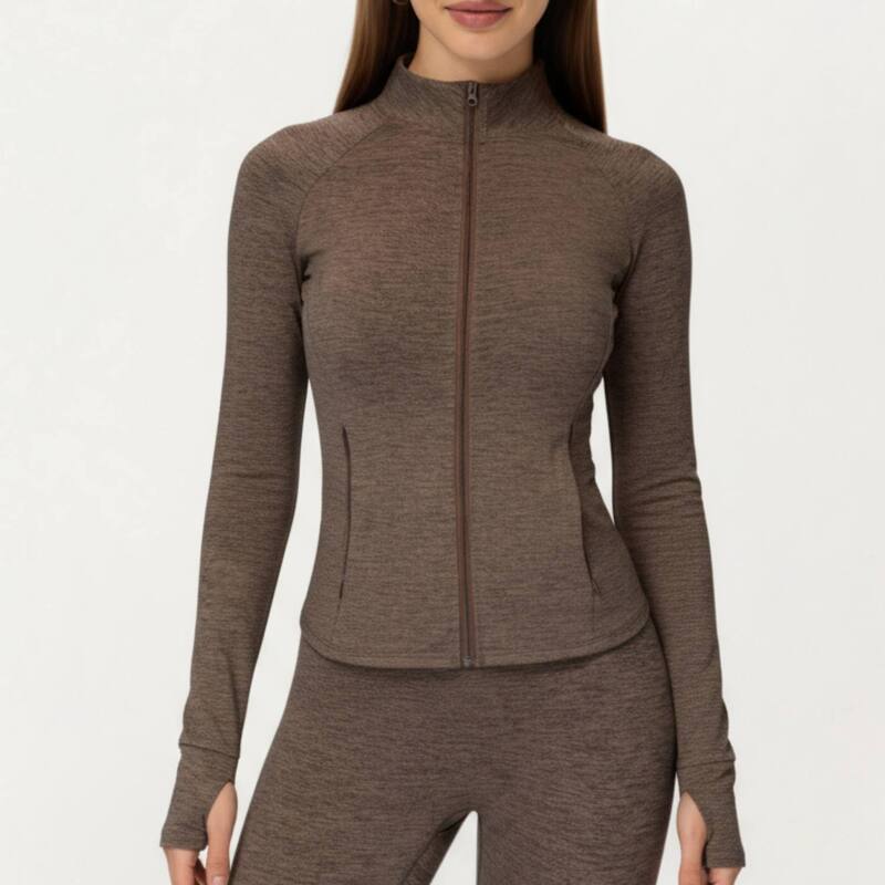 アンナカシ レディース アウター 上衣・上衣 モックネック Anna-Kaci Women\u0027s Long Sleeve Zip-Up Mock Neck Active Jacket withumbhole Cuffs Brown 赤銅色