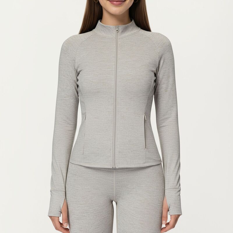 アンナカシ レディース アウター 上衣・上衣 モックネック Anna-Kaci Women\u0027s Long Sleeve Zip-Up Mock Neck Active Jacket withumbhole Cuffs Gray 薄墨色