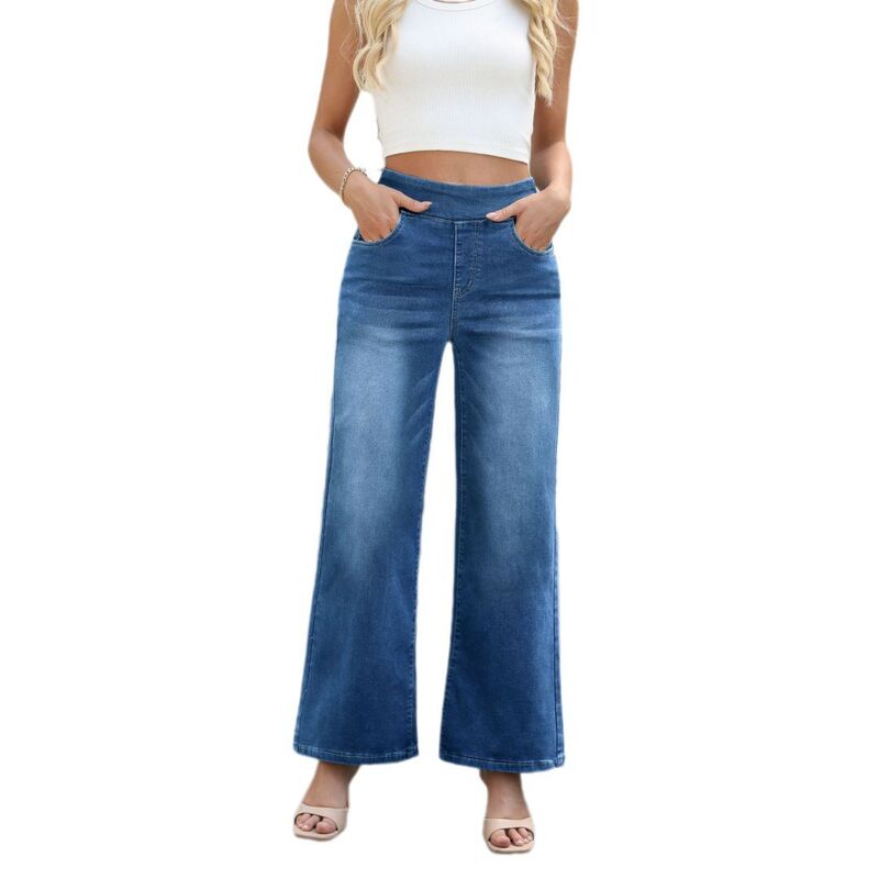 救世主流行り物 レディース ボトムス ジーンズズボン下 ワイドレッグ デニム Yesfashion Women\u0027s Casual Stretchigh Rise Loose Multi-Pocket Denim Pants Wide Leg Jeans Light Blue 青み