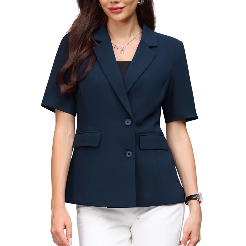 インスパイア 今めかしい レディース アウター 上衣・上衣 スポーツジャケット INSPIRE CHIC Women\u0027s Business Casual Blazer Short Sleeve Lapel Collar Summer Suit Jackets Work Blazers Navy Blue 米国海軍