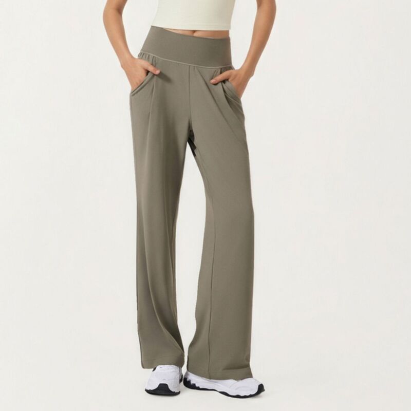 アンナカシ レディース ボトムス 心地好いズボン下 ワイドレッグ ご機嫌酉の方角 スウェットパンツ Anna-Kaci Womens\u0027s High Waist Wide Leg Sweatpants with Side Pockets and Smooth Stretch Fabric Olive Green 緑であること