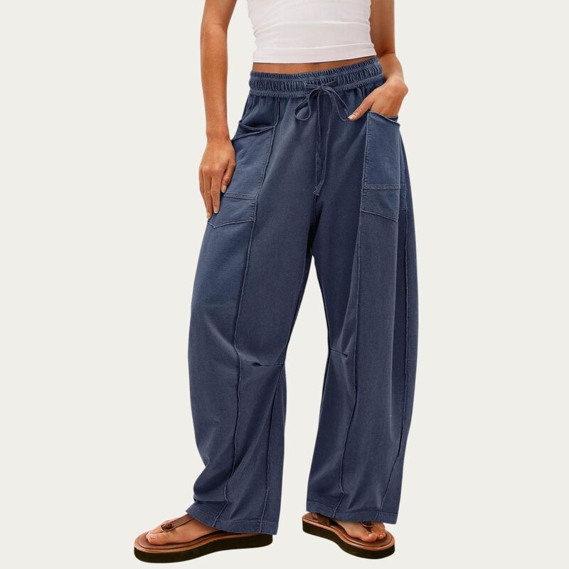 アンナカシ レディース ボトムス 心地好いズボン下 ワイドレッグ Anna-Kaci Women\u0027soft Wide Leg Pants with Cargo Style Seam Detailing Adjustable Drawstring Waistband Navy 米国海軍