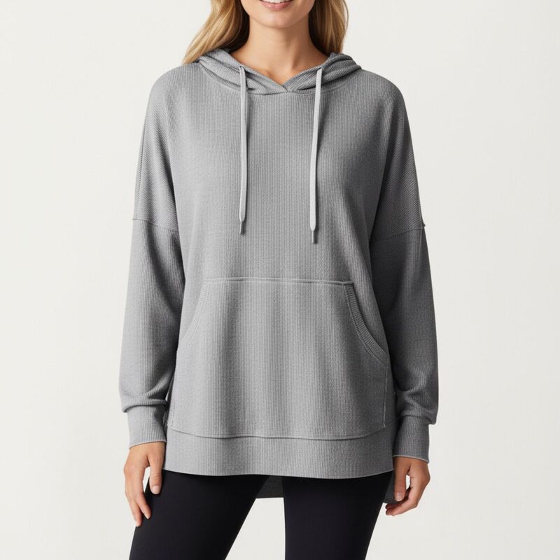 アンナカシ レディース トップス Tシャツ リラックスフィット ドロップショルダー ニット パーカー Anna-Kaci Women's Long Sleeve Knit Hoodie Top with Kangaroo Pocket Soft Relaxed Fit Drop Shoulder Design Gray グレー|ReVida 店