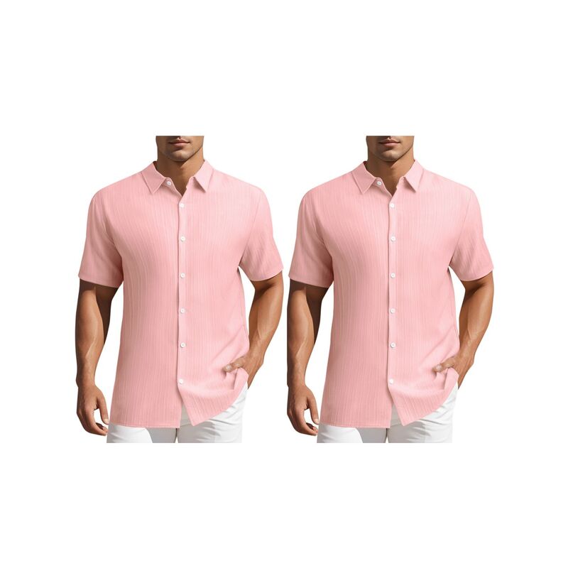 インスパイア シック レディース トップス Tシャツ ボタンダウン INSPIRE CHIC 2 Packs Men'shirtshort Sleeve Button Down Beach Camp Collar Shirts Pink ピンク｜ReVida 店