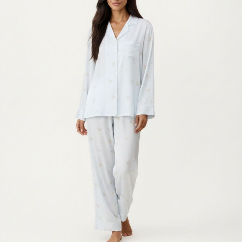 アンナカシ レディース アンダーお召しもの ナイト爵お召しもの 刷り上げる ズボン下 Anna-Kaci Women\u0027s 2-Piece Set Printed Button Front Pajama Top and Matching Elastic Waist Pants Light Blue 青色