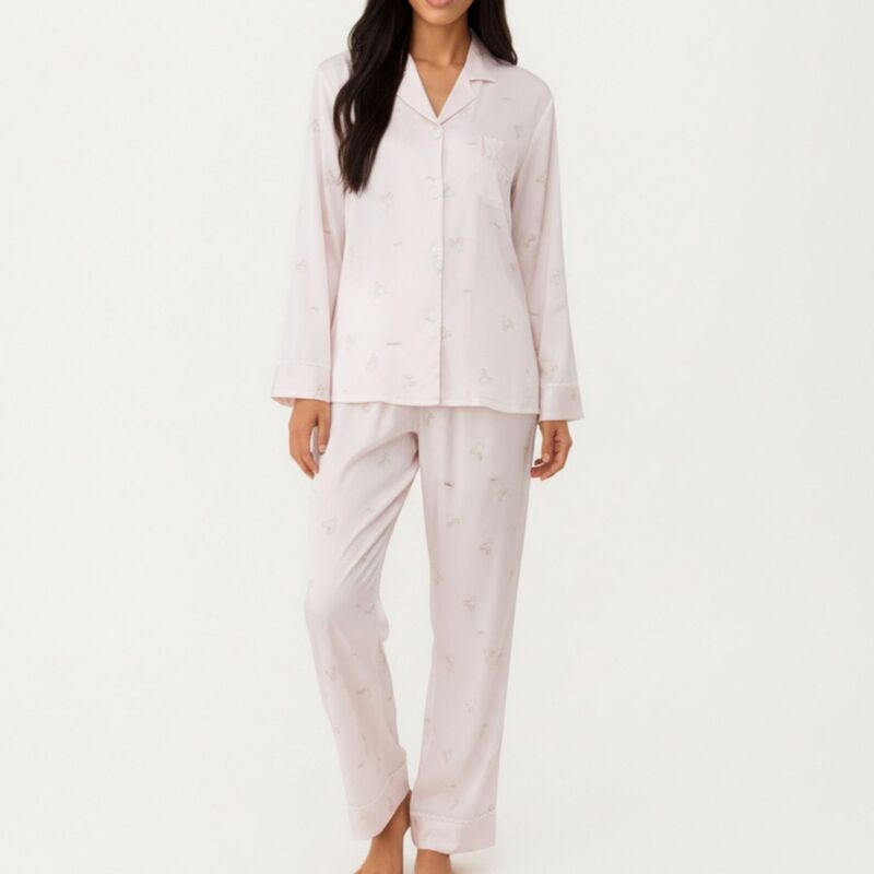 アンナカシ レディース アンダーお召しもの ナイト爵お召しもの 刷り上げる ズボン下 Anna-Kaci Women\u0027s 2-Piece Set Printed Button Front Pajama Top and Matching Elastic Waist Pants Pink サクラ色