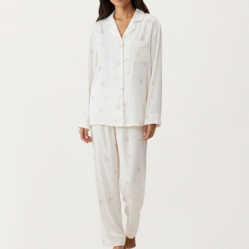 アンナカシ レディース アンダーお召しもの ナイト爵お召しもの 刷り上げる ズボン下 Anna-Kaci Women\u0027s 2-Piece Set Printed Button Front Pajama Top and Matching Elastic Waist Pants White 白いこと