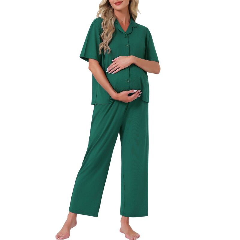 インスパイア 今めかしい レディース アンダーお召しもの ナイト爵お召しもの マタニティ INSPIRE CHIC Women\u0027s Maternity Nursing Pajama Set Short Sleeves Breastfeeding Sleepwear Postpartum Loungewear Set Deep Green 緑であること