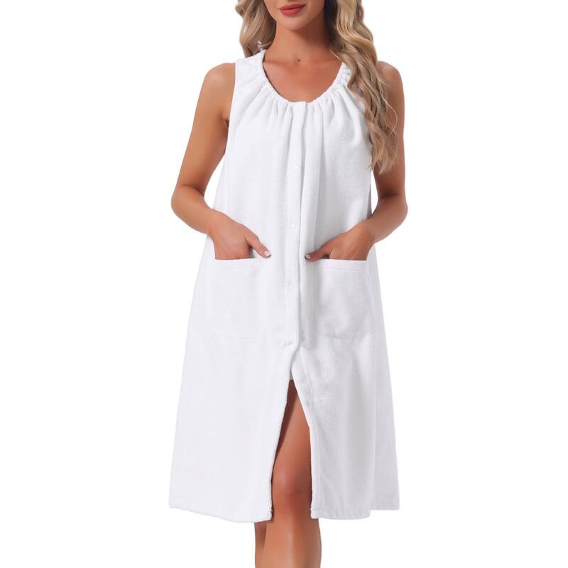 インスパイア 今めかしい レディース アンダーお召しもの ナイト爵お召しもの パイル INSPIRE CHIC Women\u0027shower Towel Snaps Wearable Dress Terry Wrap Bathrobe Towelling Cover Up Shower Bath Robe White 白いこと
