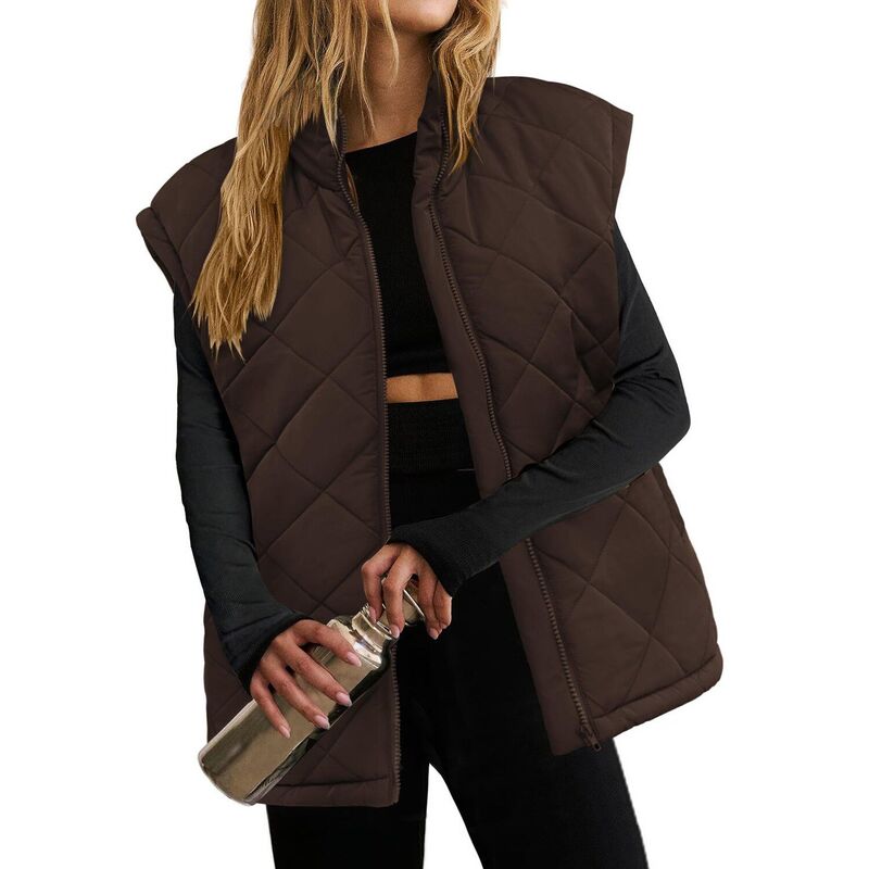 ジーグー レディース アウター 上衣・上衣 より良い ノースリーブ Zeagoo Women\u0027s Puffer Vestand Collar Zipper Lightweight Sleeveless Padded Jacket with Pockets Brown 赤銅色
