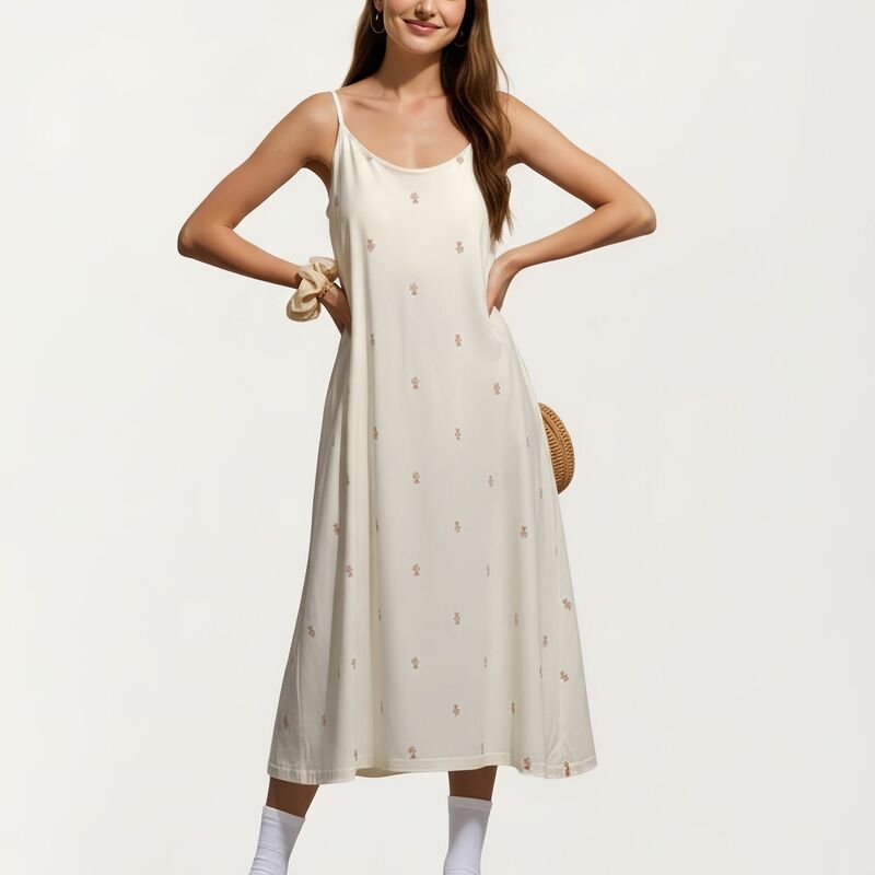 アンナカシ レディース アンダーお召しもの ナイト爵お召しもの 刷り上げる MIDI ノースリーブ Anna-Kaci Sleeveless Pajama Dress with Spaghetti Straps Loose Fit Midi Sleepwear Nightgown with Allover Print White 白いこと