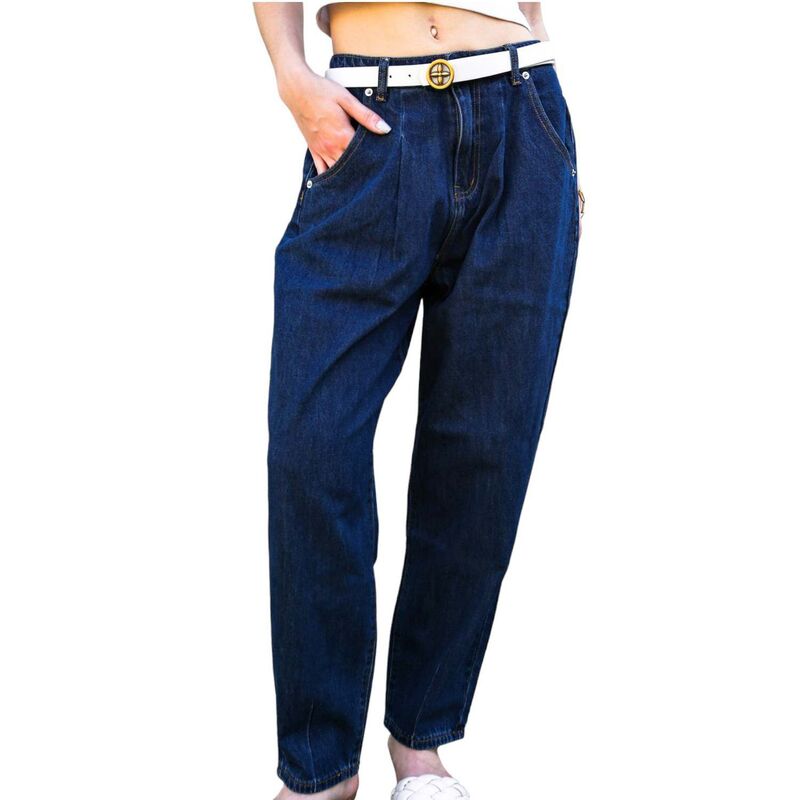 アンナカシ レディース ボトムス ジーンズズボン下 ご機嫌酉の方角 Anna-Kaci Women\u0027s Loose High Waist Denim Trousers Dark Denim ジーンズ