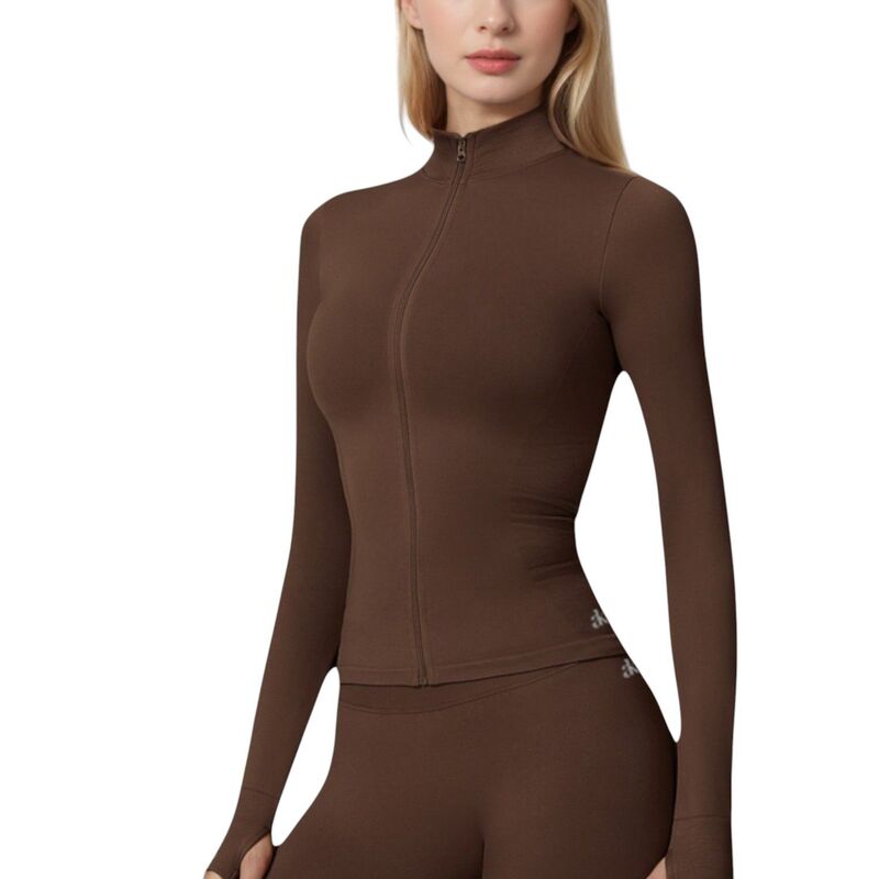 アンナカシ レディース アウター 上衣・上衣 Anna-Kaci Women\u0027s Long Sleeve Zip-Up Activewear Jacket Brown 赤銅色