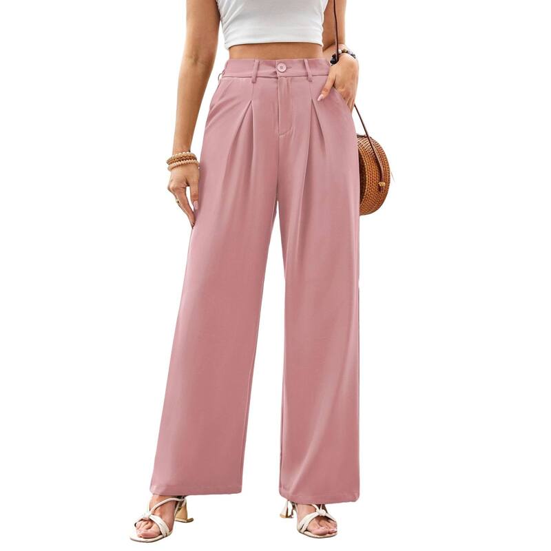 コジョイン レディース ボトムス 心地好いズボン下 ワイドレッグ Kojooin Women\u0027s Wide Leg Dressy Pants High Waisted Business Work Trousers with Pockets Pink サクラ色