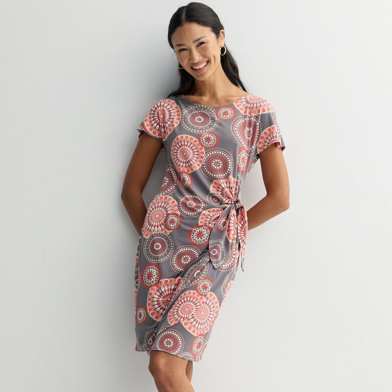 ロビー・ビー レディース トップス ワンピース プリント Women's Robbie Bee Medallion Print Sarong Dress Grey Coral グレー|ReVida 店