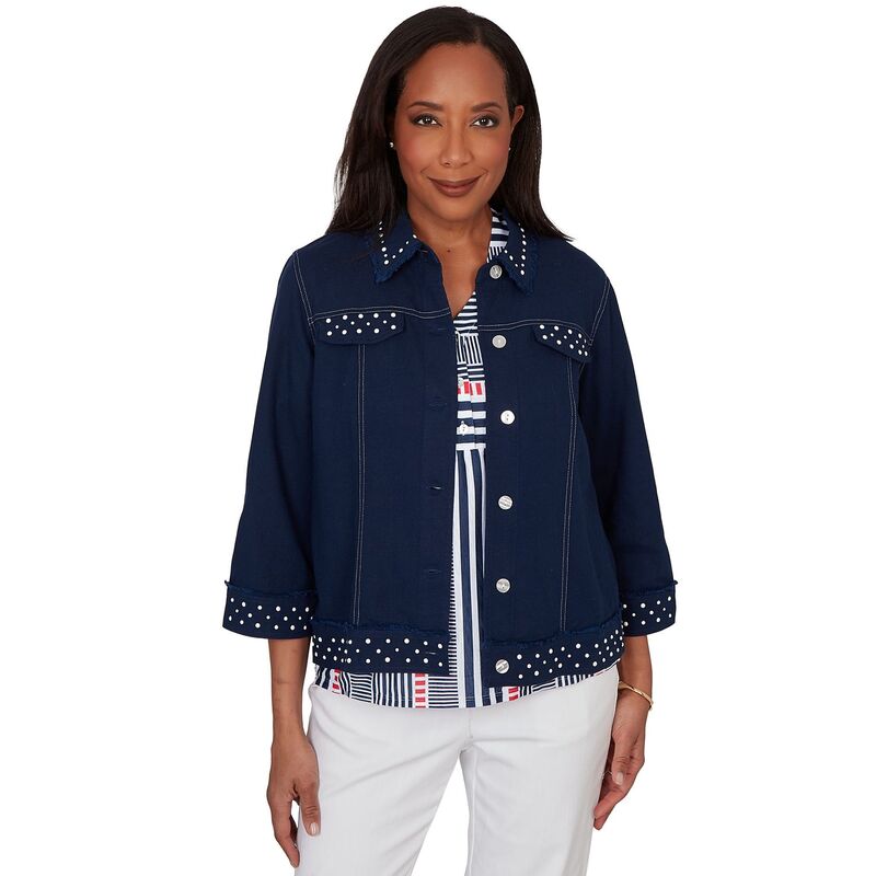 アルフレッド ダナー レディース アウター 上衣・上衣 プチ ジーンズ Petite Alfredunner Pearl Trim Denim Jacket Navy 米国海軍
