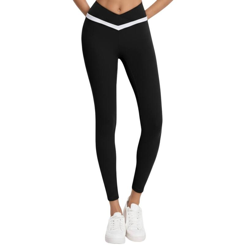 アンナカシ レディース ボトムス 心地好いズボン下 色つや立ちはだかる レギンス Anna-Kaci Women\u0027s Crossover Waist Colorblock Fullength Leggings with Stretch Fit Fabric Black 黒いこと