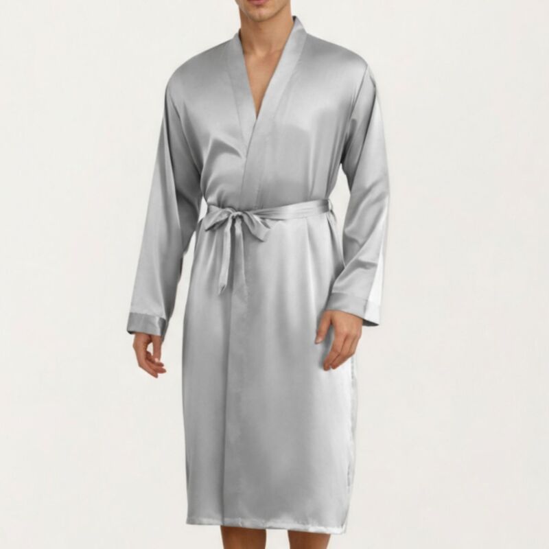 アンナカシ レディース アンダーお召しもの ナイト爵お召しもの 繻子 Anna-Kaci Men\u0027satin Robe with Classic Shawl Collar and Adjustable Waistie Gray 薄墨色