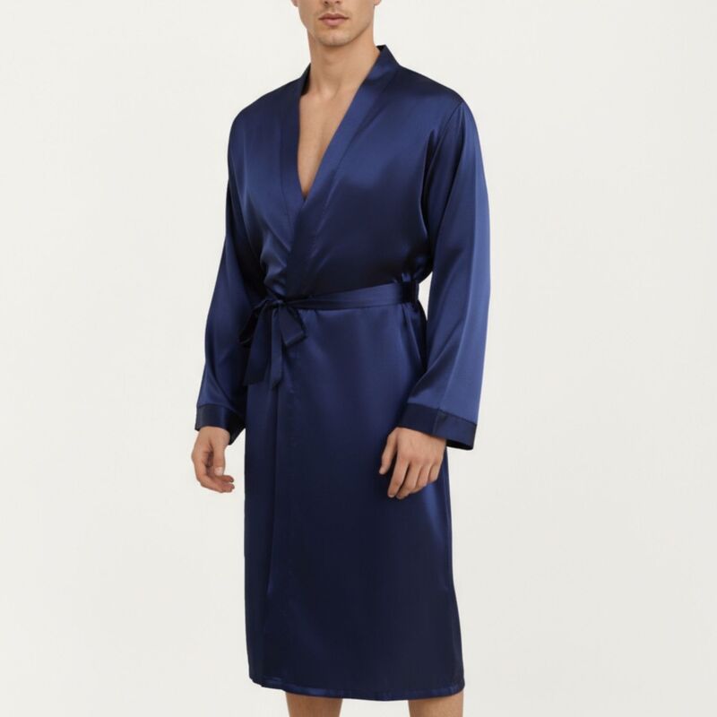 アンナカシ レディース アンダーお召しもの ナイト爵お召しもの 繻子 Anna-Kaci Men\u0027satin Robe with Classic Shawl Collar and Adjustable Waistie Navy 米国海軍