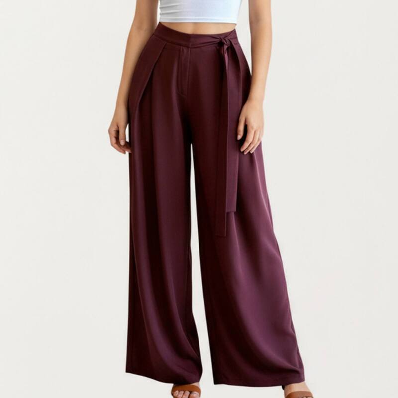 アンナカシ レディース ボトムス 心地好いズボン下 ワイドレッグ ドレープ Anna-Kaci Women\u0027s Wide Leg Pants with Draped Front Panels and Soft Flowing Fabric Burgundy バーガンディ