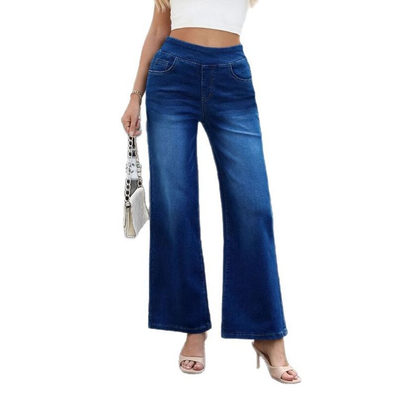 読みやすい御花 レディース ボトムス 心地好いズボン下 ワイドレッグ ジーンズ デニム ClearFlower Women\u0027s Wide Leg Jeans High Waisted Cargo Denim with Pockets Dark Blue 青み
