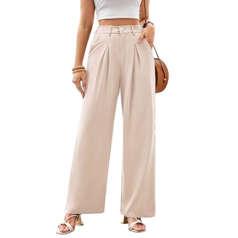 ジョイジョイ レディース ボトムス 心地好いズボン下 筋目 JoyJoy Women\u0027s Elegant Business Dress Pants Classic Solid Pleated Waist Loose Straight Casual Trousers Apricot 杏