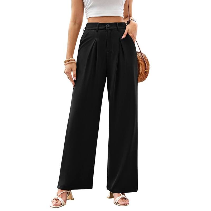ジョイジョイ レディース ボトムス 心地好いズボン下 筋目 JoyJoy Women\u0027s Elegant Business Dress Pants Classic Solid Pleated Waist Loose Straight Casual Trousers Black 黒いこと