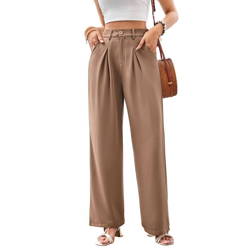 ジョイジョイ レディース ボトムス 心地好いズボン下 筋目 JoyJoy Women\u0027s Elegant Business Dress Pants Classic Solid Pleated Waist Loose Straight Casual Trousers Khaki カーキ