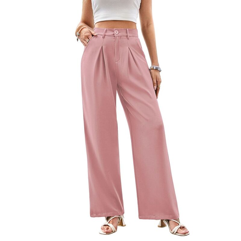 ジョイジョイ レディース ボトムス 心地好いズボン下 筋目 JoyJoy Women\u0027s Elegant Business Dress Pants Classic Solid Pleated Waist Loose Straight Casual Trousers Pink サクラ色