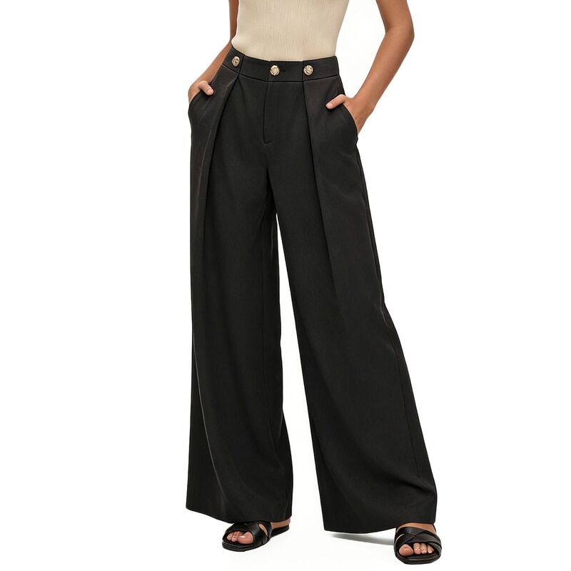 読みやすい御花 レディース ボトムス 心地好いズボン下 ワイドレッグ ClearFlower Women\u0027s Wide Leg Dress Pants - High Waisted Office Trousers with Decorative Button for Work \u0026 Casual Black 黒いこと