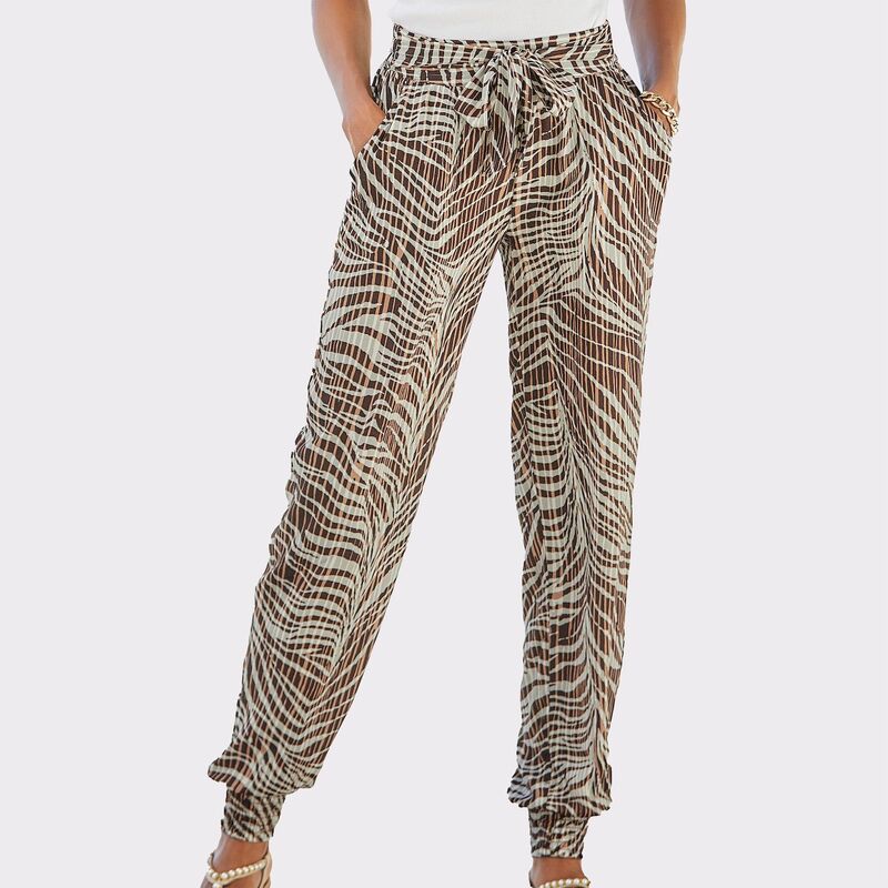 ラスカーナ レディース ボトムス 心地好いズボン下 Lascana Women\u0027s Patterned Tie Waist Jogger Pants Brown Multicolor 赤銅色