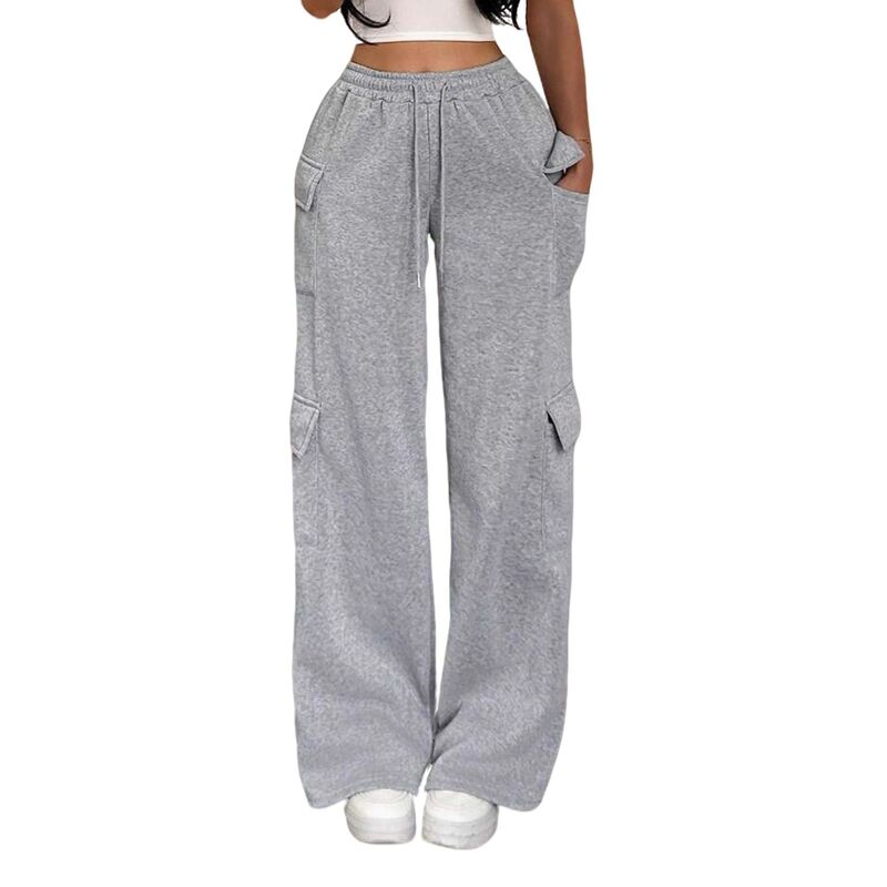 エリート肝ったま レディース ボトムス 心地好いズボン下 ワイドレッグ スウェットパンツ EliteSpirit Women\u0027s Casual Wide Leg Cargo Sweatpants - Drawstring Elastic Waist Lounge Pants with Pockets Grey 薄墨色