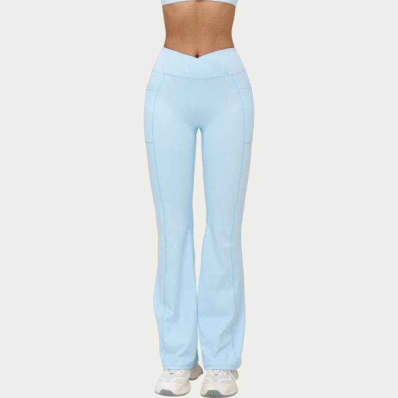 アンナカシ レディース ボトムス カジュアルパンツ ブーツカット ハイウエスト ブーツ レギンス Anna-Kaci Women's High Waist Crossover Flare Yoga Pantstretch Bootcut Workout Leggings with Side Pocket Light Blue ブルー|ReVida 店
