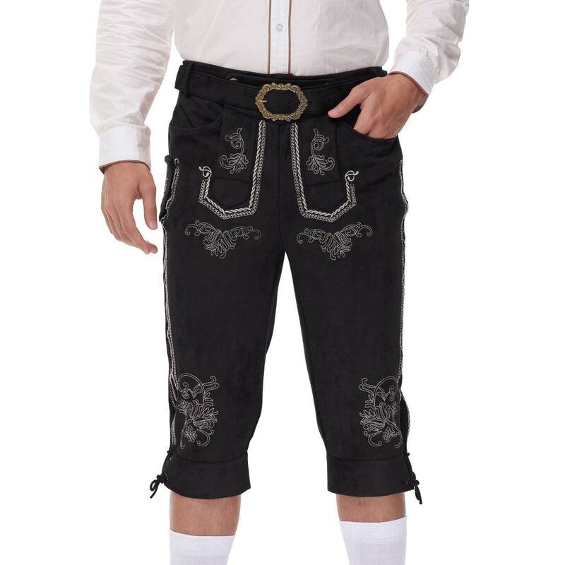 エリートチョイス レディース ボトムス 心地好いズボン下 スエードクロス 旗がしら Elitechoice Men\u0027s Faux Suede Belted Capri Pants Fitted Embroidery Detail Pants Oktoberfest Beer Festival Black 黒いこと