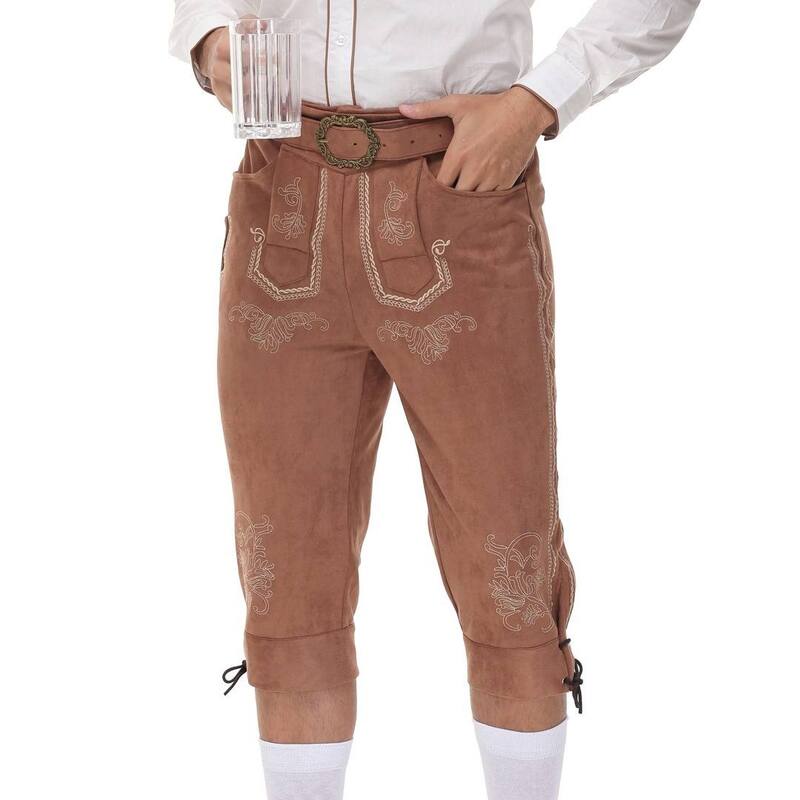 エリートチョイス レディース ボトムス 心地好いズボン下 スエードクロス 旗がしら Elitechoice Men\u0027s Faux Suede Belted Capri Pants Fitted Embroidery Detail Pants Oktoberfest Beer Festival Brown 赤銅色